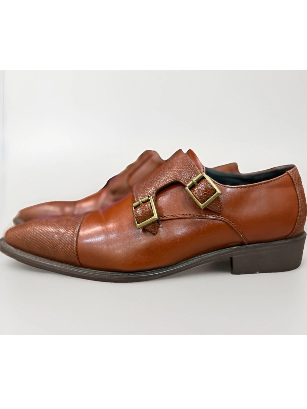 David Stone Double Monk Strap Dress Shoes Brown Leather Cap Toe Men’s 11M